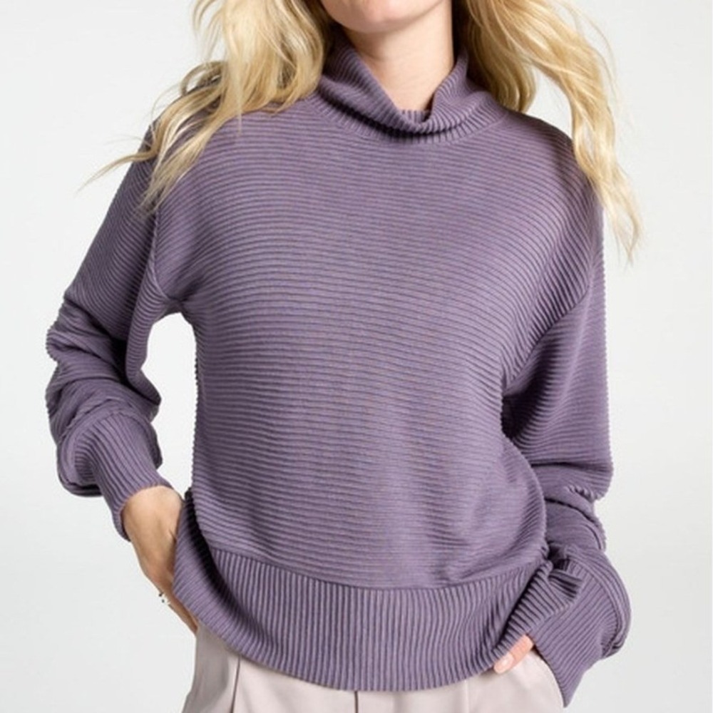 CALIA Womens Elevate Ribbed Mock Neck Sweatshirt Lavender Purple Size Medium